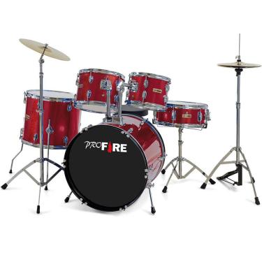 Imagem de Bateria Acústica Pro Fire 20 Vermelha Ferragem Cromada com Prato