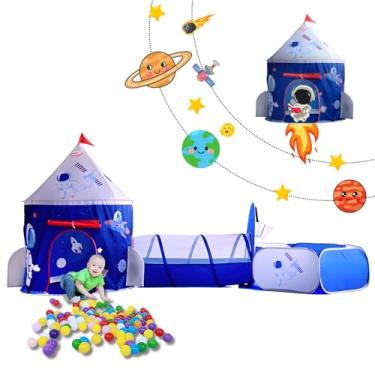 Imagem de Genérico Barraca Infantil Menino Astronauta 3 em 1 com Toca Túnel Cesta Basquete, 298 cm de Comprimento, 120 cm de Largura, 100 cm de Altura
