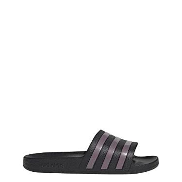 Imagem de adidas Sandália feminina Adilette Aqua Slide, Preto/fosco roxo metálico/preto, 11