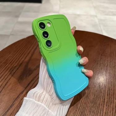 Imagem de Capa de telefone onda de silicone líquido de cor gradiente para Samsung Galaxy S20 S21 FE S22 S23 Ultra A6 Plus A54 A34 A24 A14 5G capa macia, verde azul, para Galaxy S23 Ultra