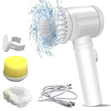 Imagem de Escova de Limpeza Elétrica Giratória Portátil Sem Fio Recarregável USB 5 em 1 Limpeza Geral