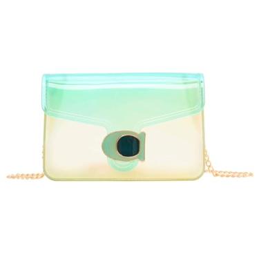 Imagem de RARITYUS Bolsa tiracolo transparente transparente para mulheres e meninas, moda, cor doce, carteira de ombro transparente com alça de corrente, Verde, One Size