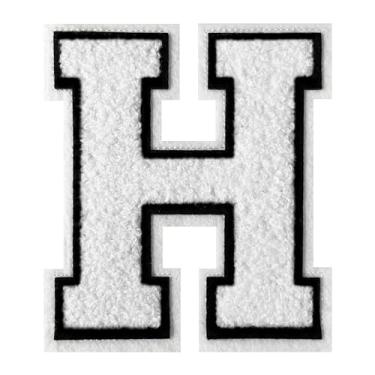 Imagem de Remendos de letras universitárias branco chenille remendo de 11,5 cm Letterman Jacket Patch grande ferro em letras para roupas (branco-H)