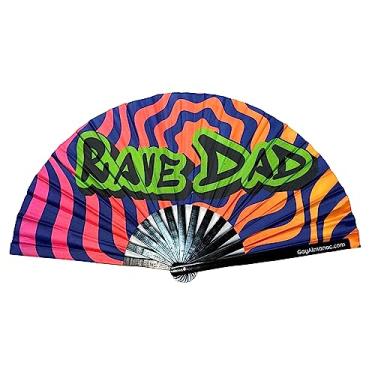 Imagem de PandaTak Ventilador portátil Pride Festival – Grande ventilador de mão de bambu de 33 cm dobrável com tinta UV reativa – Acessório divertido para festas, shows e roupas de festival (Rave Dad)