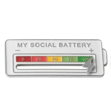 Imagem de Eglazsan Pino de bateria social - Broche de lapela criativo My Social Battery, esmalte divertido quantidade de eletricidade, EG-004B, Sem Pedra Preciosa