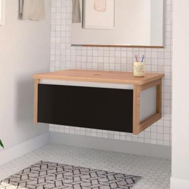 Imagem de Gabinete Bancada Para Banheiro Paris 66cm Sem Cuba Branco Preto