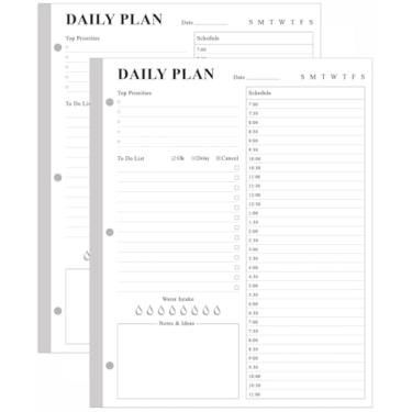 Imagem de Refil de agenda diária sem data – Inserções de agenda A4, 200 folhas/400 páginas e refil forrado, refis de 3 furos perfurados para fazer lista, papel branco de 100 g/m², 21 x 28 cm