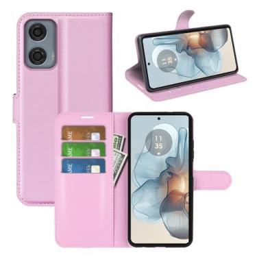 Imagem de Capa de telefone para Motorola Moto G24 Power, couro PU com suporte para cartão de crédito, carteira fina flip com suporte, capa protetora para Motorola G24 Power Phone Case (rosa)