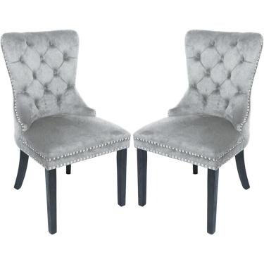 Imagem de Conjunto de 2 cadeiras de jantar, cadeiras estofadas de veludo para sala de jantar com encosto em forma de prego e acabamento em anel, poltronas de madeira maciça para cozinha/quarto/sala de