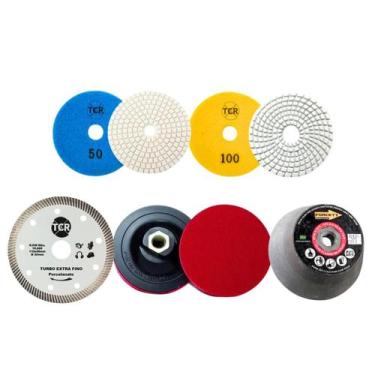 Imagem de Kit Acabamento Para Porcelanato Granito Mármore 2 Lixa 1 Suporte M14 1