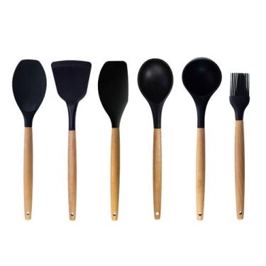 Imagem de Conjunto Kit de Utensílios de Cozinha Silicone Oikos - 6 Pçs, U, PRETO