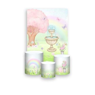 Imagem de Painel De Festa Vertical 1,50 x 2,20 + Trio De Capas Cilindro - Jardim