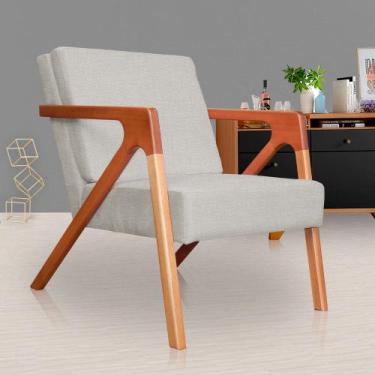 Imagem de Poltrona Decorativa Braços de Madeira Sala de Estar Monalisa Linho Beg