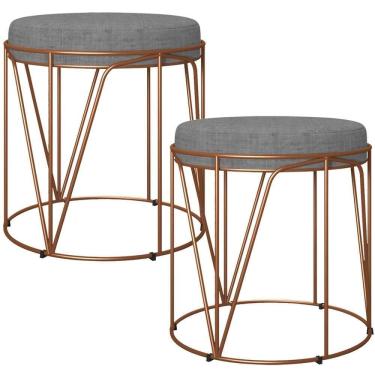 Imagem de Kit 02 Puffs Aramado Bronze Zaya L02 Linho Cinza Escuro