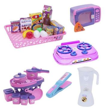 Imagem de Menina Cozinha Infantil Eletro Panelas Mercado Chapinha 26pç - Altimar