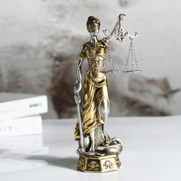 Imagem de Escultura de estátua de Lady Justice 25,4 cm - Deusa romana grega da justiça segurando escamas da justiça e espada estátua de resina para decoração de casa e escritório