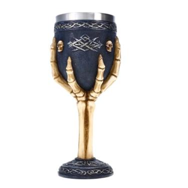 Imagem de Treasure Cove Cálice de caveira e ossos P714876 cálice de mão de esqueleto decoração gótica decorações de Halloween para ambientes internos D e D cálice de vinho