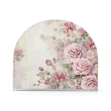 Imagem de Porta-guardanapos de flores rosa rosa para mesas porta-guardanapos de coquetel de papel para cozinha e jantar, dispensador de guardanapo de jantar acrílico para restaurante decoração de casa