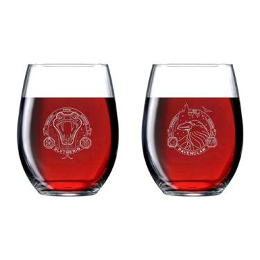 Imagem de Katalyst Harry Potter Slytherin and Ravenclaw House Sigil Taças de vinho sem haste Copos de coquetel 500 ml Pacote com 2