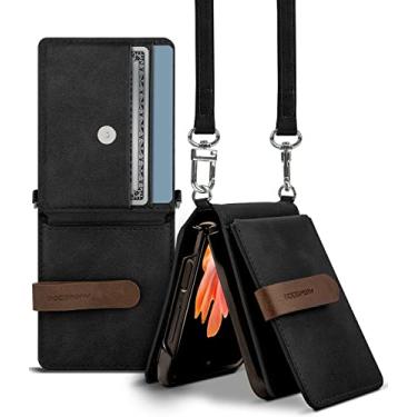 Imagem de Goospery Capa carteira compatível com Galaxy Z Flip, suporte removível para cartão com 2 bolsos para cartão, couro sintético premium, alça transversal ajustável, organizador de cabos de fone de ouvido (preto) ZFLP-DAR-BK