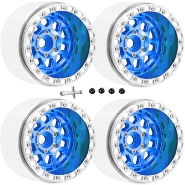 Imagem de RcarmubWow RC Alloy 2.2 Beadlock Wheels for 1/10 Axia1 SCX10 Capra AMG 6x6 TRX4 Redcat Gen8 Everest Gen7 Pro RC Crawler,Alunium 2.2 Beadlock rc Wheels 2.2 Beadlock Rims,4pcs,Navy Blue