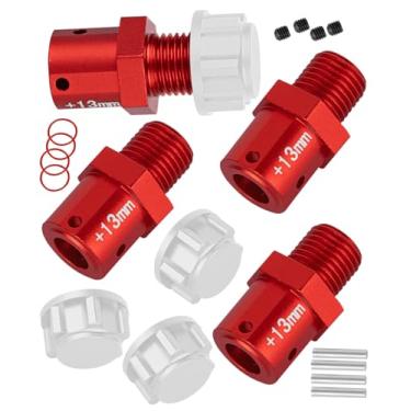 Imagem de hopsupRC RC Aluminum 13mm Extended Wheel Hub Drive with Anti-dust Cap Nuts Upgrades Part for 1/8 Kraton Outcast Fireteam 6S BLX,1/7 Big Rock Mojave Infraction Felony Limitless 6S BLX.Red&Silver
