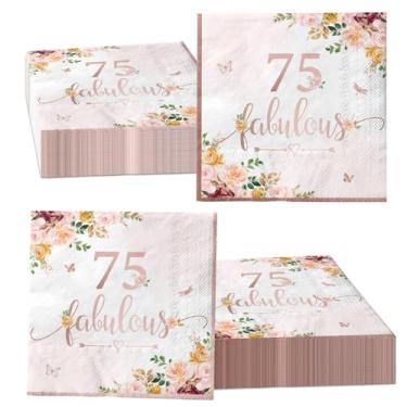 Imagem de Gupesxu Guardanapos Faluloso 75 Peças - Ouro Rosa, Papel, 1 Camada, 16,5 x 16,5 cm (Dobrável) e 33 x 33 cm (Desdobrável) - Artigos de Festa Descartáveis para Aniversário de 75 Anos e Casamento