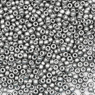 Imagem de Bala&Fillic Contas de semente de tamanho 3 mm cor prata fosca cerca de 3600 peças/100 gramas em saco 8/0 contas de vidro para fabricação de joias (prata fosco)
