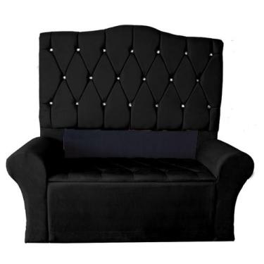 Imagem de Kit Cabeceira + Recamier Luxo Com Botões Strass Estofada Super King 19