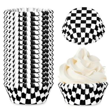 Imagem de Whaline 300 peças de forro de cupcake xadrez branco e preto, descartável, para festas e celebrações, 5 x 3 cm