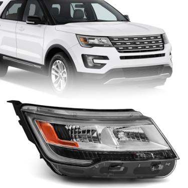 Imagem de FIONE Para Ford Explorer Conjunto de Faróis 2016 2017 2018 [Modelo Halógeno] Lado Direito do Passageiro RH Substituição Cromada Carcaça Farol com LED DRL