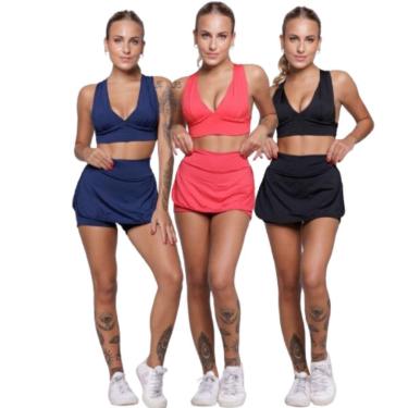 Imagem de KIT 3 Conjunto Top Bojo e Short Saia Bella Fiore Roupas para Academia Treino Moda Fitness-Feminino