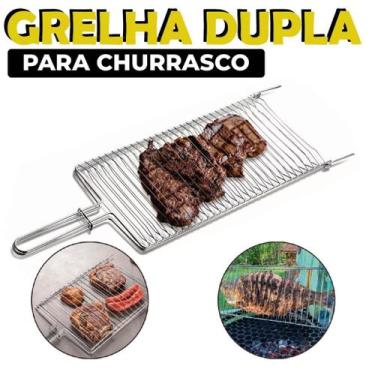 Imagem de Grelha Dupla Folha Grande Churrasco Peixe Frango Linguiça Aço - Big Cl
