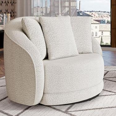 Imagem de Poltrona Decorativa Base Giratória Galáxia com Almofadas Boucle Branco G45 - Gran Belo