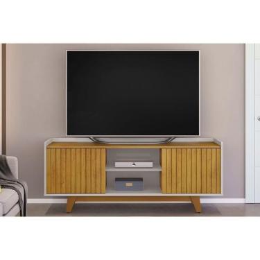 Imagem de Rack Bancada P/tv Até 60 Polegadas Flat Ripado C/ Nichos E Pés 150x60cm Cedro/bali - Dj Móveis
