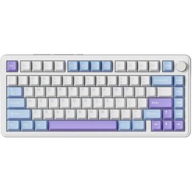 Imagem de Teclado mecânico sem fio X85, 82 teclas TKL Bluetooth 5.0/2.4GHz/USB-C, teclado Custon hot-swappable, controle de botão, construção de gaxeta, teclado RGB retroiluminado (Blanco)