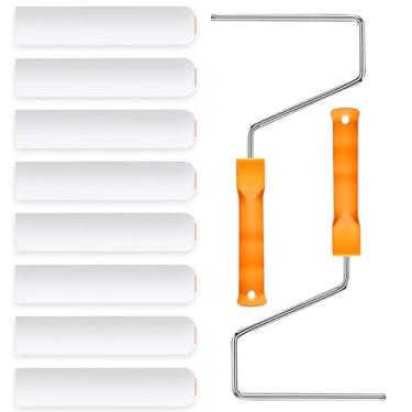 Imagem de YLTOLOO 8 peças de capa de rolo de pintura com conjunto de 2 molduras, capas de rolo de espuma de 15 cm, rolos de tinta de espuma de alta densidade, kit de mini rolo de pintura para pintar paredes,