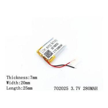 Imagem de Bateria 7mm X 20mm X 25mm 3,7v 280mah Com 2 Fios 702025 - KMIG