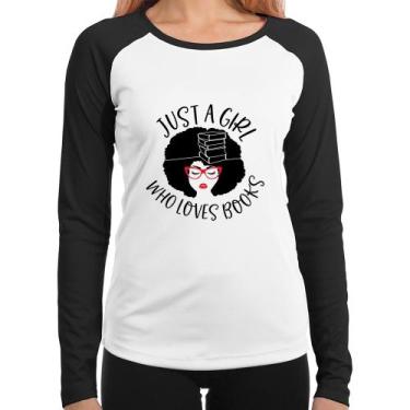Imagem de Baby Look Raglan Just a girl who loves books Manga Longa - Foca na Mod