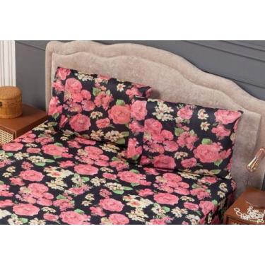 Imagem de Fronha Prática Malha Gel com Vira 2 Peças Estampa 8 Floral Preto e Ros