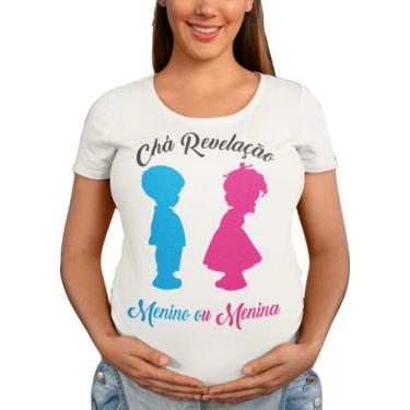 Imagem de Blusinha T-Shirt Chá de Bebê Revelação Menino ou Menina Mamãe Branca -