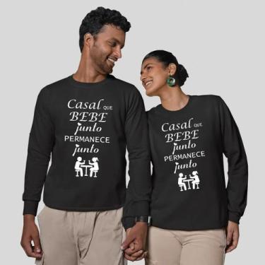 Imagem de Kit 2 Blusas Frio Moletom Careca Sem Capuz Casal Namorados Frase Junto