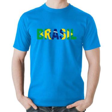Imagem de Camiseta Algodão Bandeira Brasil Letras - Foca na Moda, Azul, GG