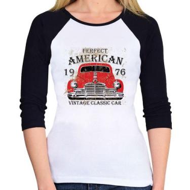 Imagem de Baby Look Raglan Vintage Classic Car Manga 3/4 - Foca na Moda, Branco,