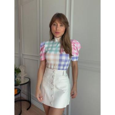Imagem de Blusa princesa gola alta tl xadrez colorido - TAIS LOURANI, P, Xadrez
