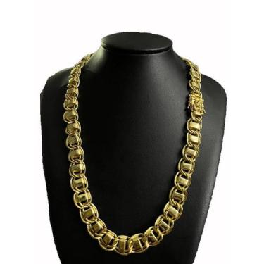 Imagem de Cordão dubai 15mm banhado a ouro 18k - fecho são jorge - ToJoia18k