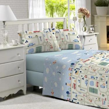 Imagem de Jogo de Cama Solteiro Auto Pista 03 Peças Lençol Fio Egípcio - Camasof