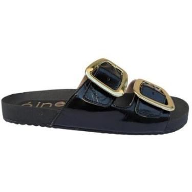 Imagem de Sandália Rasteira Papete Fivela Ajustável Sem Salto Preta-Feminino