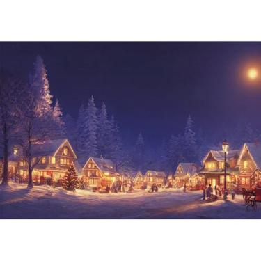 Imagem de Vie Savaran 2,1 x 1,5 m cenário de vila natalina inverno rústico cidade nevada noite de neve florestas país das maravilhas fotografia fundo aniversário natal feriado festa reunião família estúdio foto