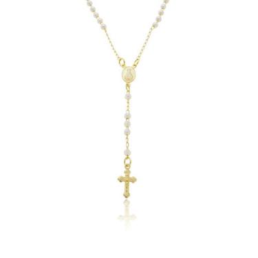 Imagem de Colar Feminino com Pingente de Cruz Terço Banhado a Ouro 18k - Enzara 
